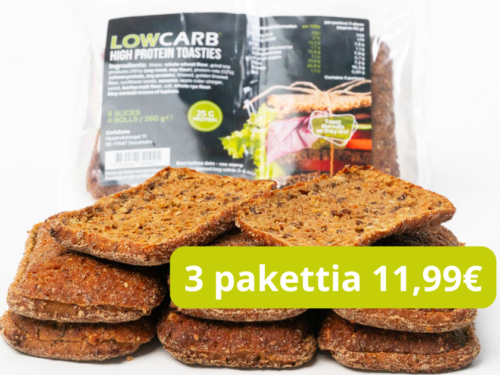 ALE! 3 pakettia VHH Tummat palat leipä, 8g proteiinia / viipale (parasta ennen)
